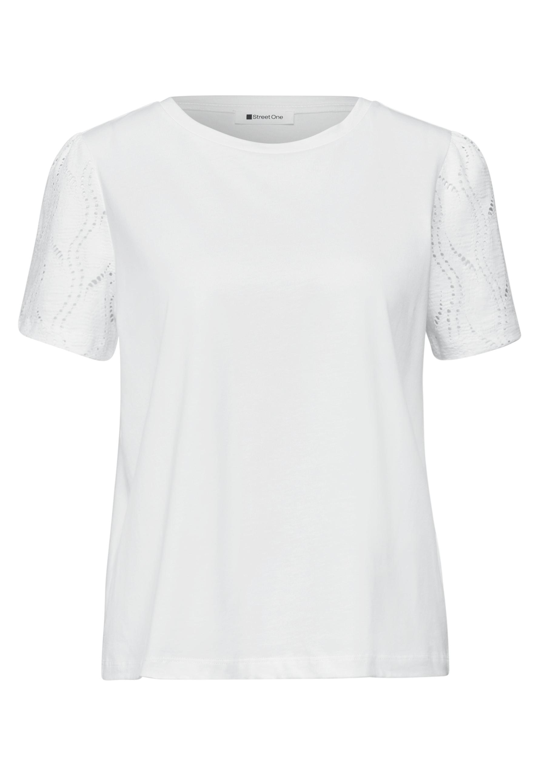T-Shirt mit Rundhals und Spitzenärmeln 38 - Off White