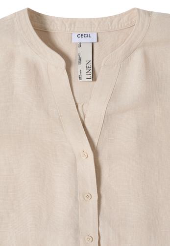 Bluse mit Split Neck aus Leinenmix