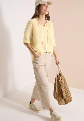 Tunika mit Split Neck aus Leinenmix L - Butter Yellow