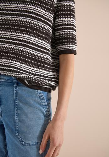 Kurzarm Pullover mit Rundhals und Streifen
