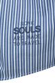Striped Cropped Blouse with Ruffles S - Dark Denim Print