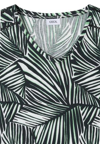 T-Shirt mit V-Neck und Spitzendetail L - Palm Breeze Green