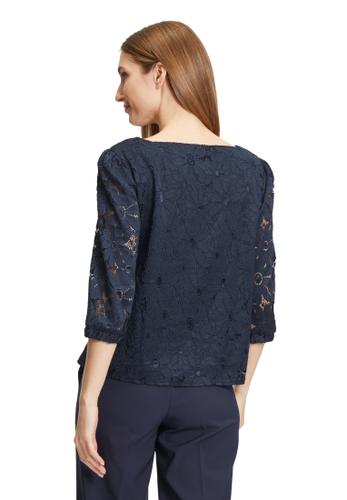 Blüten-Bluse 40 A-Linie - Dunkelblau