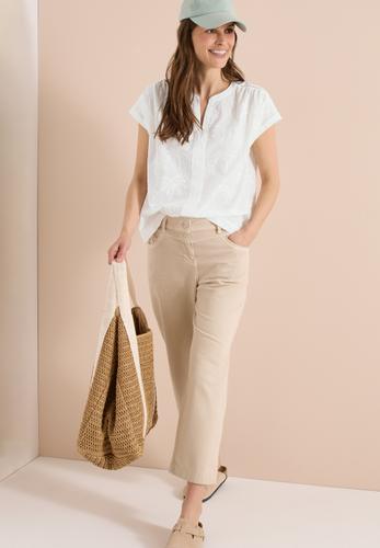 Dropped Shoulder Bluse mit Embroidery L - Vanilla White