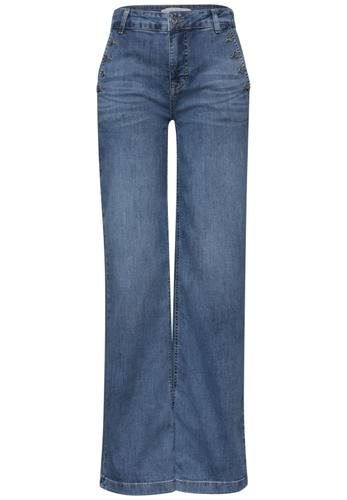 Wide Leg Jeans mit Knopfdetails 27/30 - Medium Blue Wash