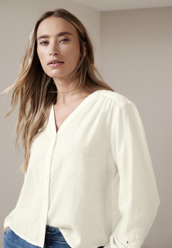 Bluse mit V-Neck und Stickerei 38 - Off White
