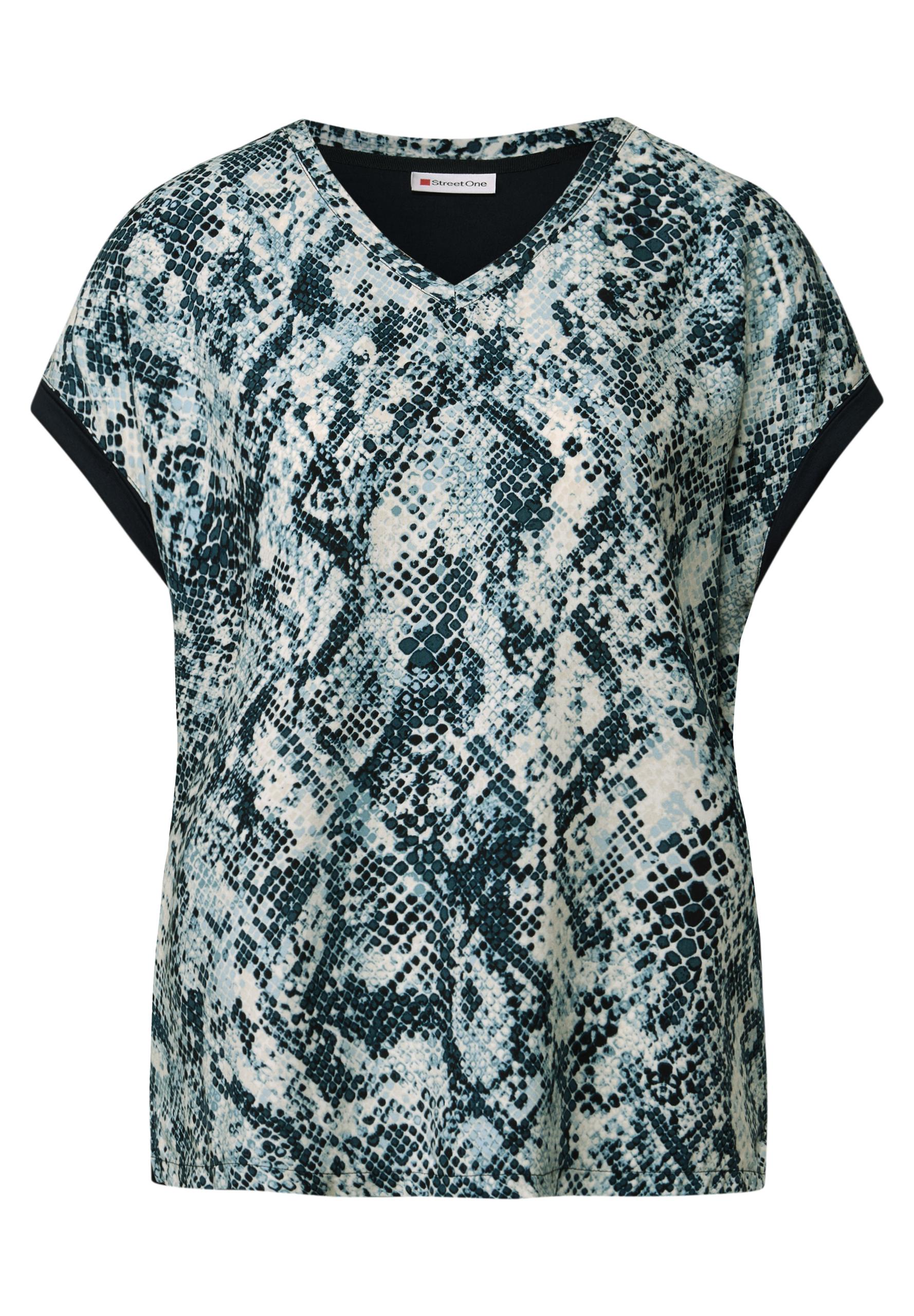 V-Neck Shirt mit Snake Print 40 - Arona Blue