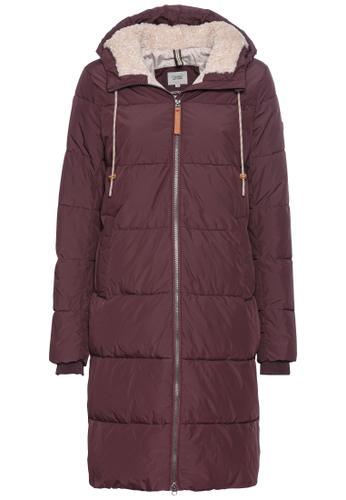 Langer Puffermantel mit gefütterter Kapuze 46 Relaxed Fit - Plum