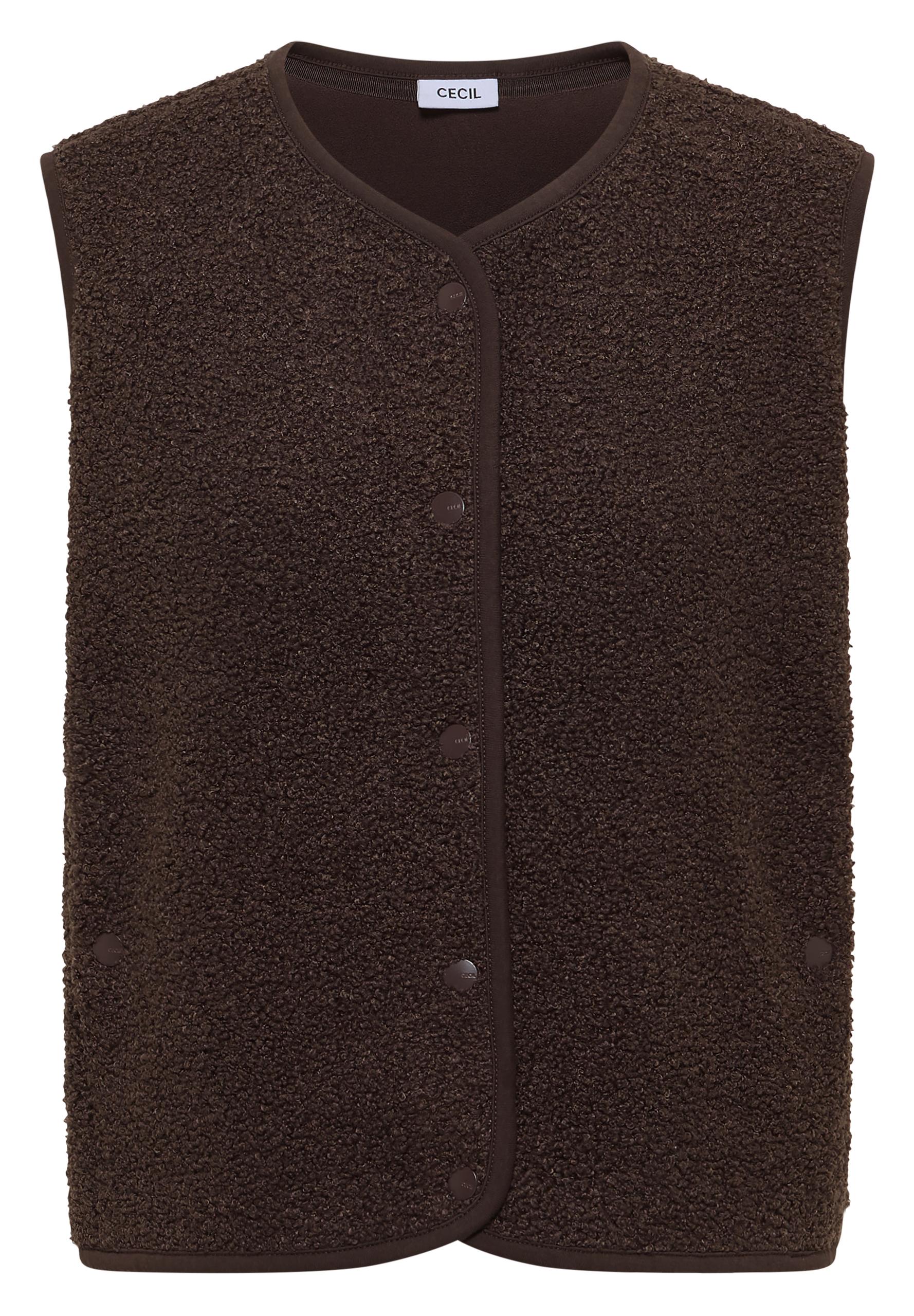 Weste aus Teddy-Material mit Rundhals S - Macchiato Brown