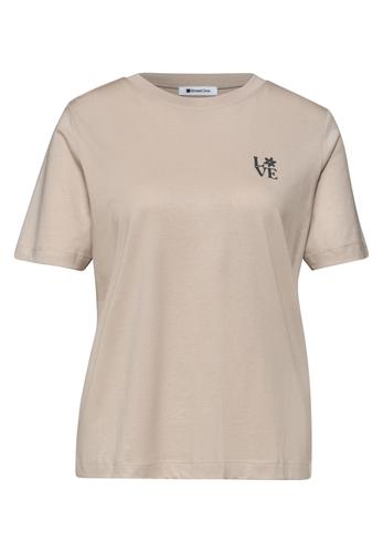 T-Shirt mit Rundhals und Printdetail 42 - Clay Sand