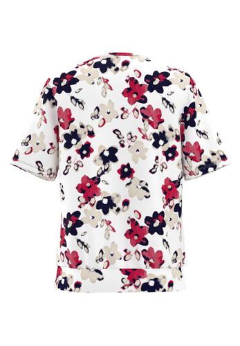 Blusenshirt NOS mit zarter Drapierung 48 - Cranberry/ink/ecru/cream