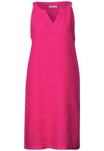 Knielanges Kleid mit Split Neck aus Leinen 34 - Magenta Dream