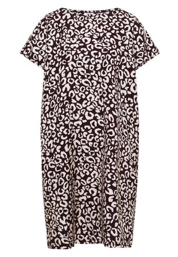 Knielanges Kleid aus Leinenmix mit Print