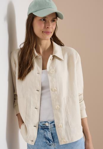Langarm Bluse mit Hemdkragen aus Leinen XL - Macadamia Beige