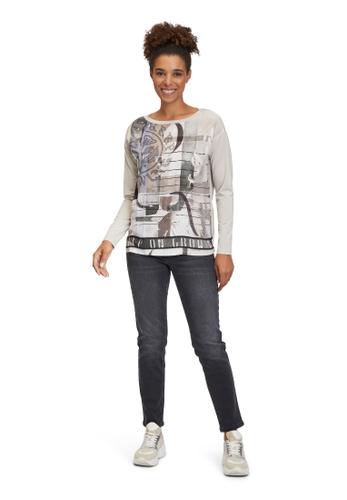Blusenshirt 42 Lässig - Beige/schwarz