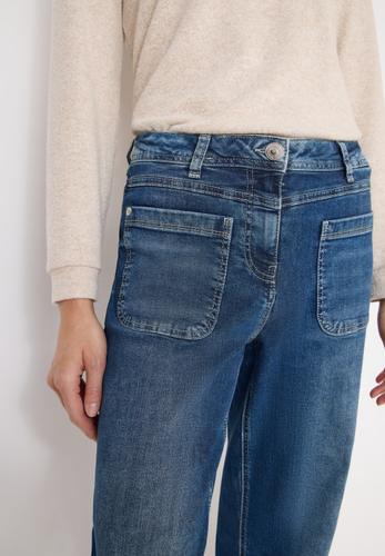 Wide Leg Patch Pocket Jeans 34/30 - Mid Blue Used Wash