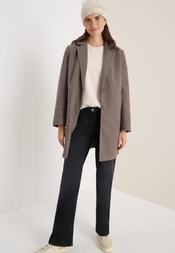 Woll-Optik Revers-Mantel M - Mushroom Taupe