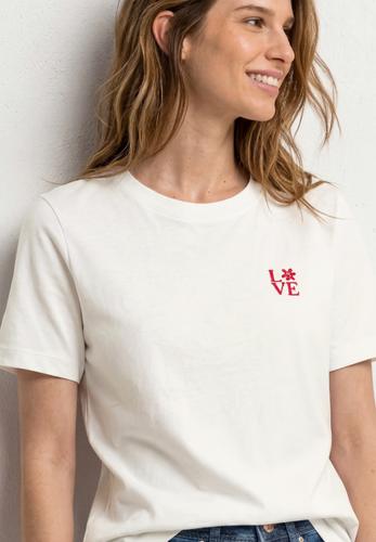 T-Shirt mit Rundhals und Printdetail 42 - Off White