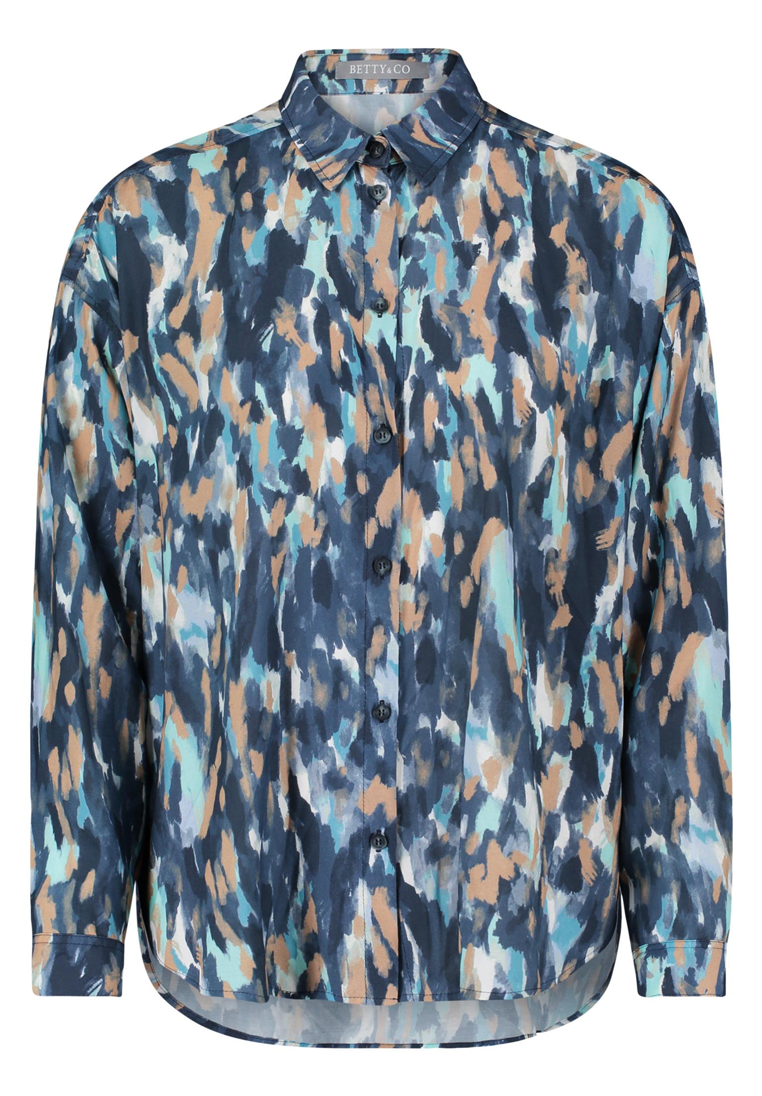 Hemdbluse 38 Figurumspielend - Blau/camel