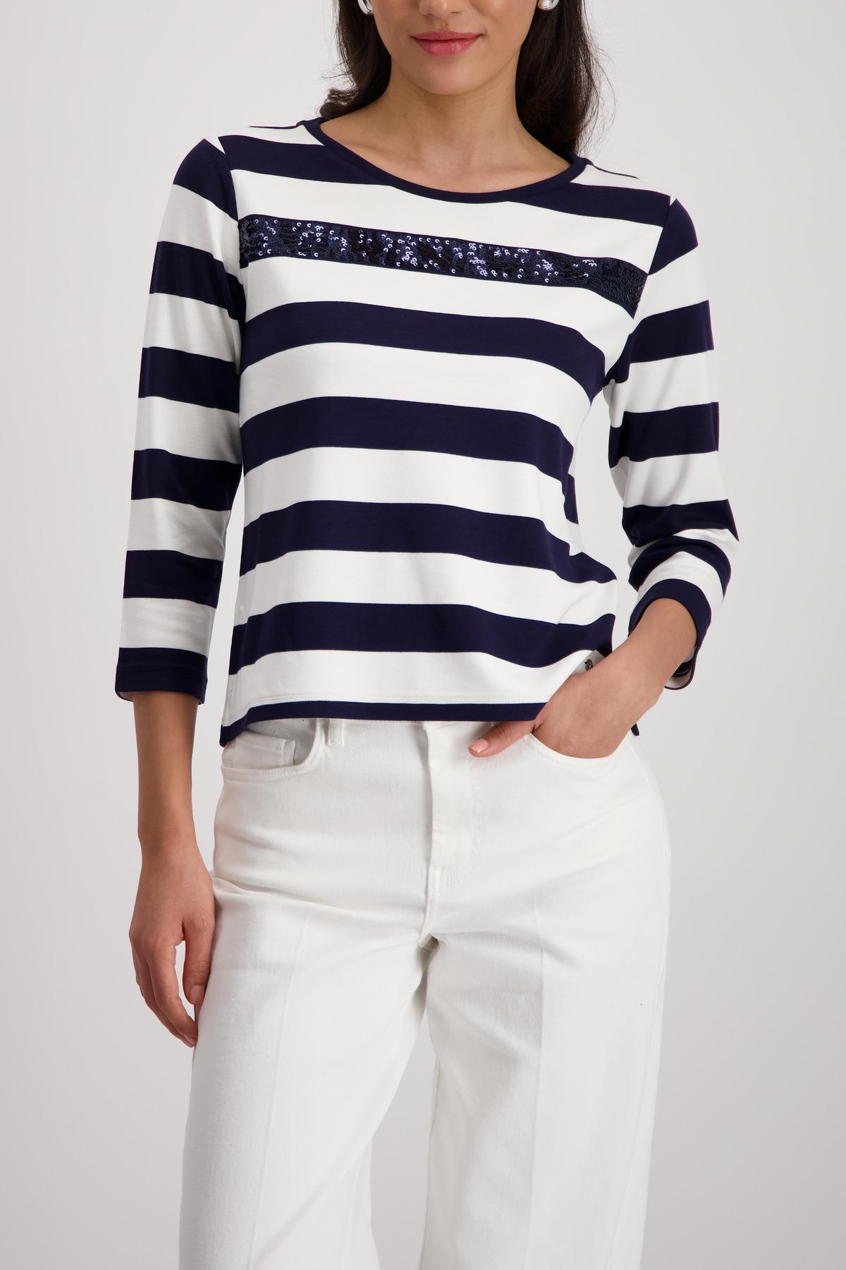 Sweatshirt mit Pailletten-Streifen 36 - Marine Ringel