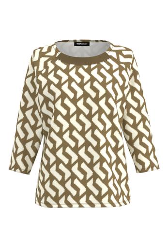 Shirt NOS mit Strickbündchen 38 - Ecru/marone