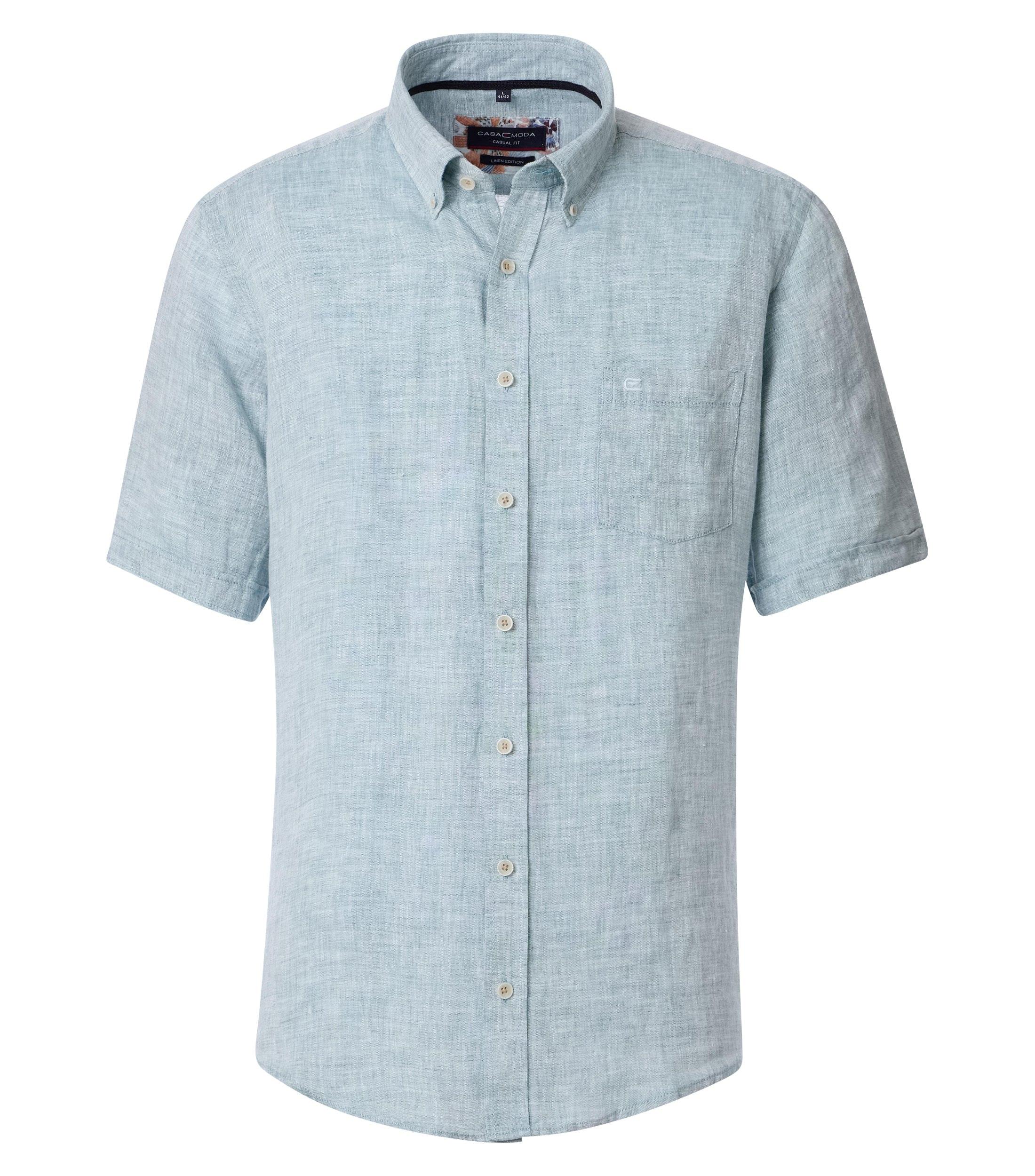 Leinenhemd 3XL Casual Fit Short - Aqua Bis Petrol