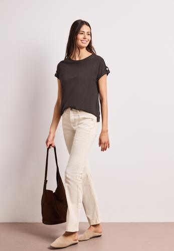 T-Shirt mit Rundhals und Knopfdetails 36 - Espresso Brown