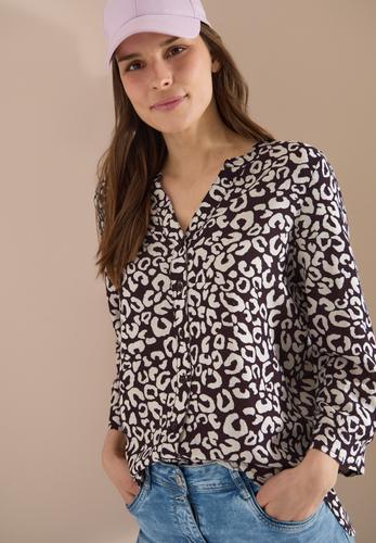 Bluse mit Leo-Muster aus Leinenmix S - Rich Burgundy