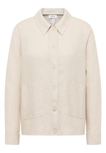 Langarm Bluse mit Hemdkragen aus Leinen XL - Macadamia Beige