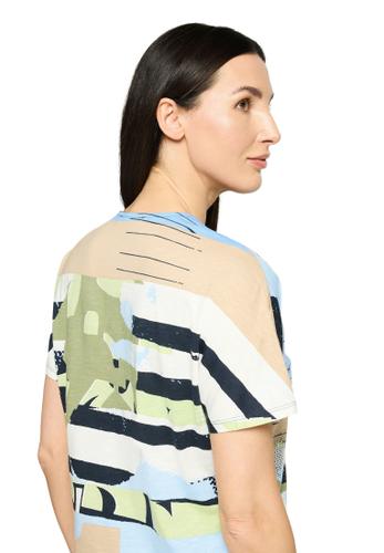 Oversize-Shirt 38 Gerade - Blau/Beige