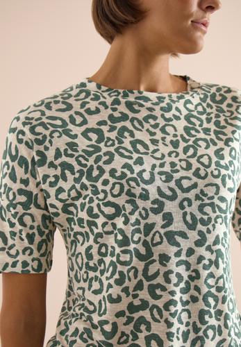 Kurzarm Shirt mit Knöpfen und Leo-Print XL - Macadamia Beige