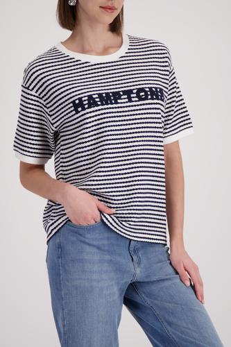 T-Shirt mit Struktur und Schriftzug 36 - Marine Ringel