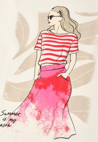 T-Shirt mit Rundhals und Print 36 - Off White