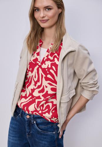 Kurzarm Bluse mit floralem Muster 38 - Salsa Red