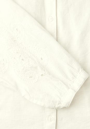 Bluse mit V-Neck und Stickerei 38 - Off White