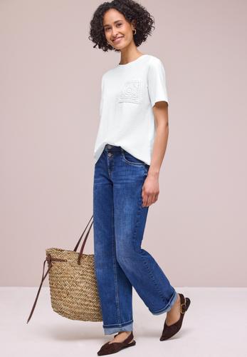 T-Shirt mit Rundhals und Crochet-Tasche 40 - Off White