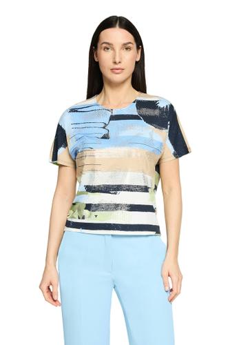 Oversize-Shirt 38 Gerade - Blau/Beige