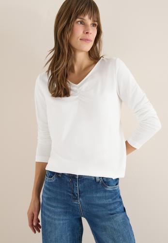 Basic Shirt mit Raffung L - Vanilla White