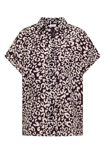 Hemdbluse mit Leo-Print aus Leinenmix