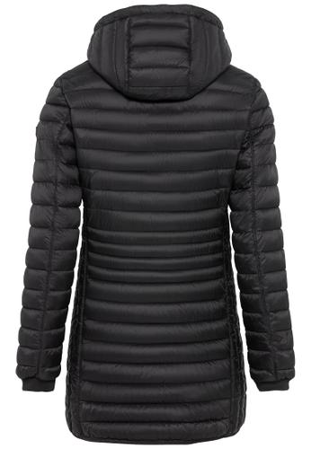 Lange Steppjacke mit abnehmbarer Kapuze 38 Regular Fit - Black