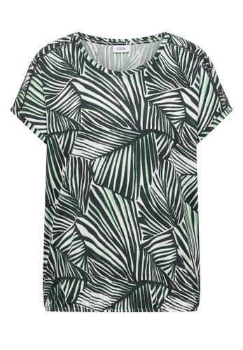 T-Shirt mit V-Neck und Spitzendetail L - Palm Breeze Green