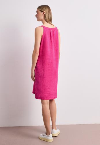 Knielanges Kleid mit Split Neck aus Leinen 34 - Magenta Dream