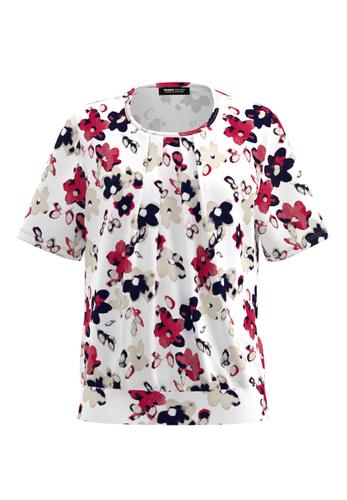 Blusenshirt NOS mit zarter Drapierung 48 - Cranberry/ink/ecru/cream