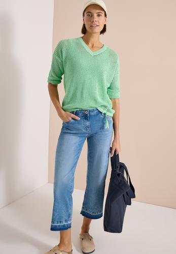 Kurzarm Pullover im Crochet-Look L - Juicy Lime
