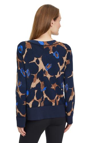 Feinstrickpullover 38 Gerade - Blau/camel
