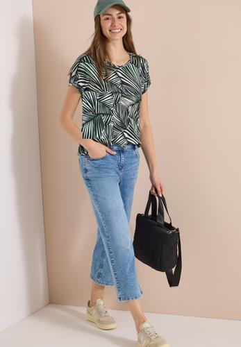 T-Shirt mit V-Neck und Spitzendetail L - Palm Breeze Green
