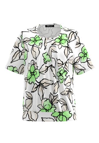 Blusenshirt NOS mit zarter Falte 44 - Paradise Green/ecru/schwarz