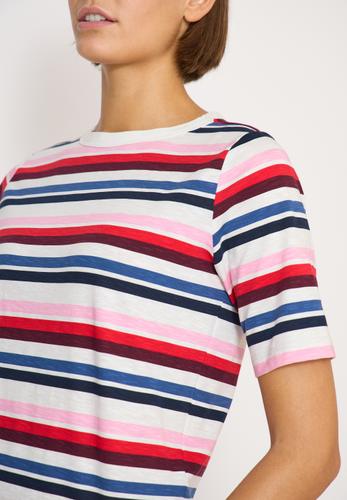 Kurzarm Shirt mit Multicolor Streifen L - Universal Blue