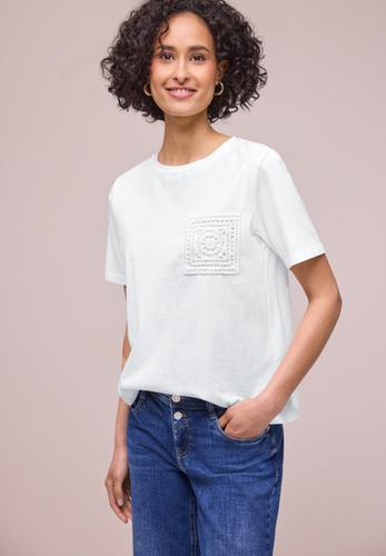 T-Shirt mit Rundhals und Crochet-Tasche 40 - Off White