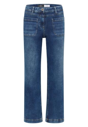 Wide Leg Patch Pocket Jeans 34/30 - Mid Blue Used Wash